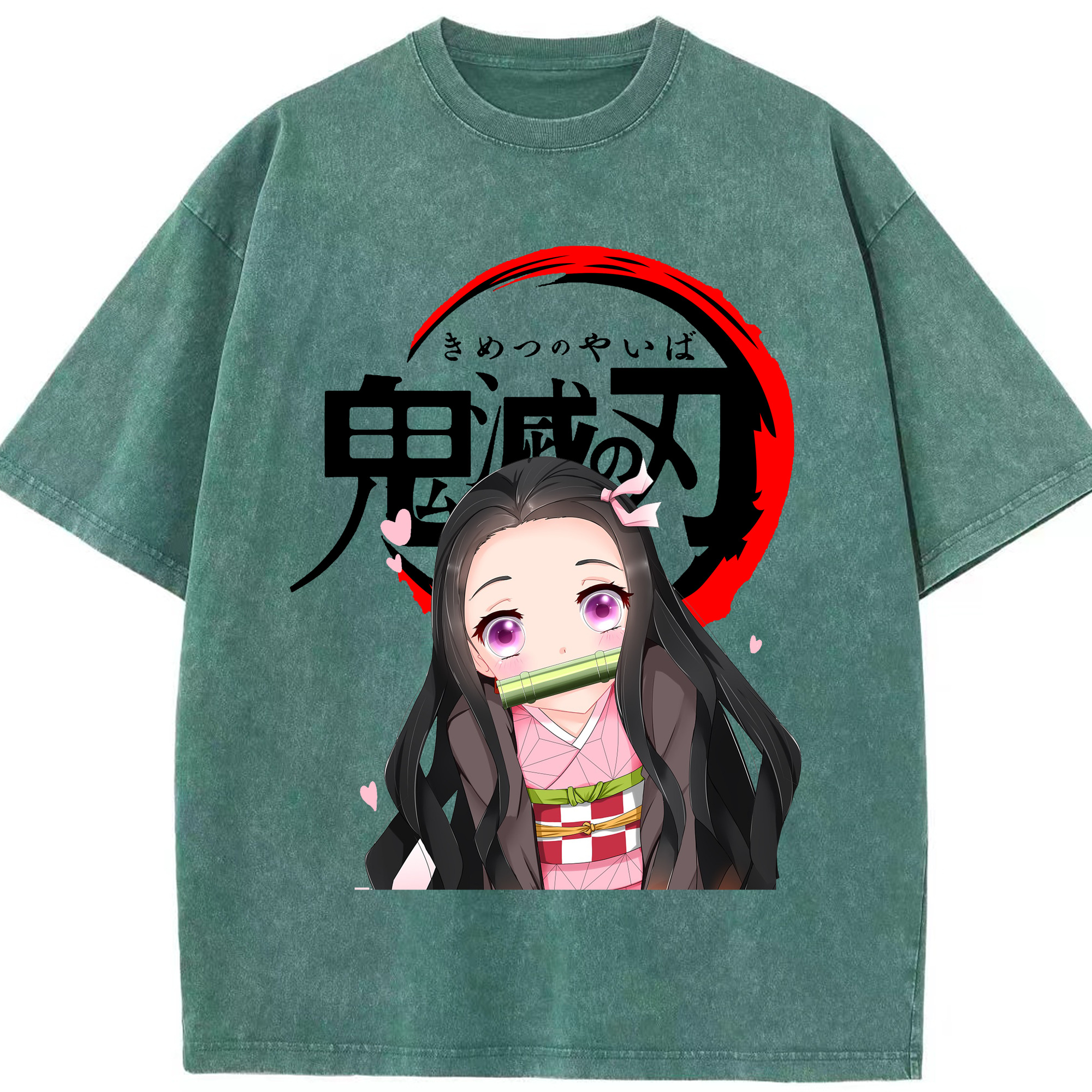 （画像用） 鬼滅の刃（きめつのやいば）竈門 禰󠄀豆子／かまど ねずこ Kamado Nezuko 綿100% ヴィンテージ風 半袖Tシャツ（フロントプリント）
